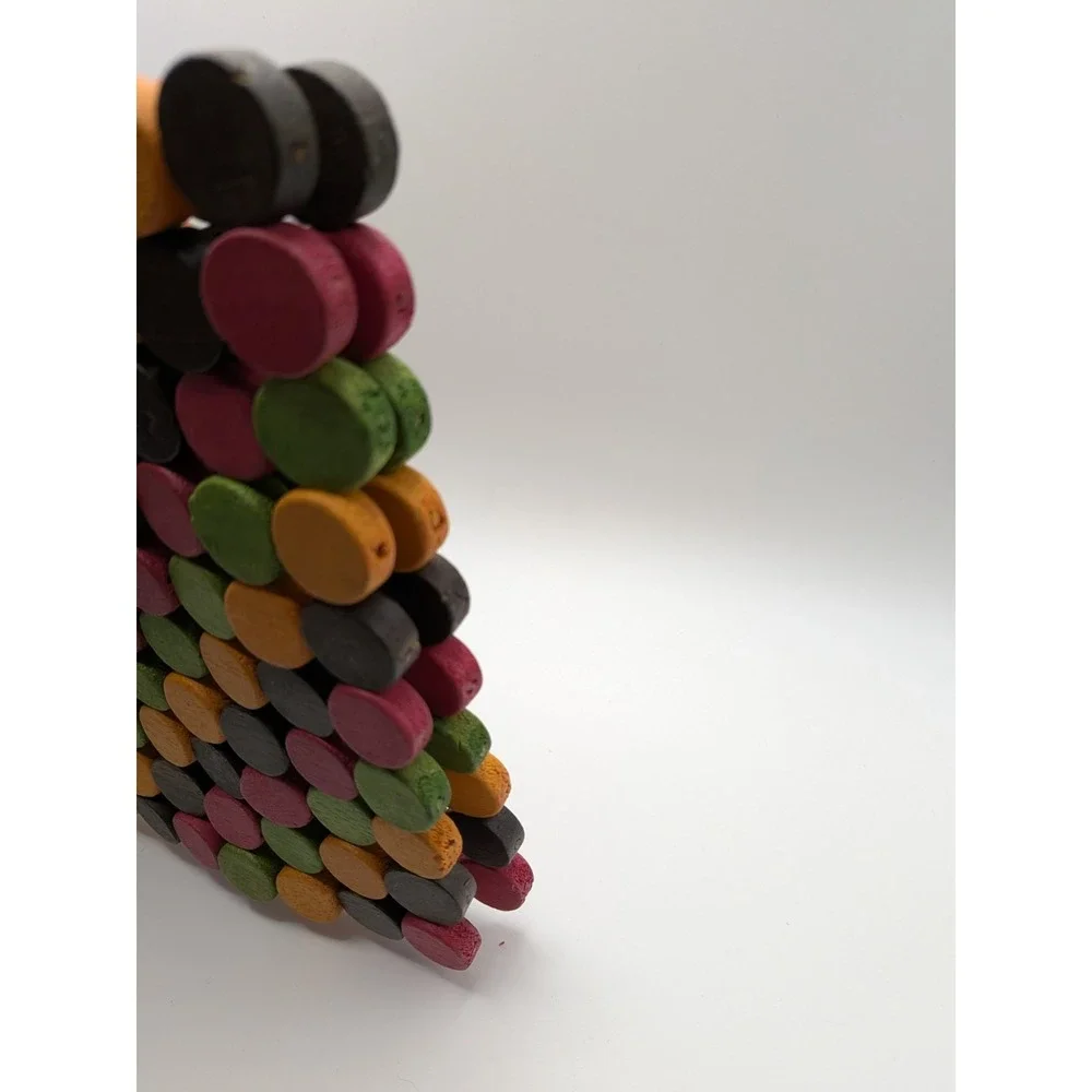 Wooden Bamboo Beaded Trivets Colorful Grannycore‎ Pot Holders 7 In X 7 In Boho